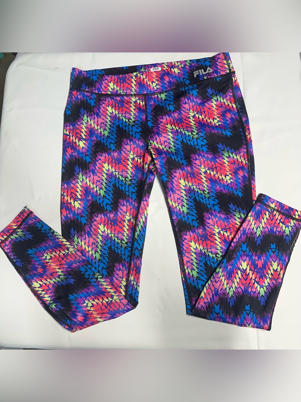 Fila Neon Zigzag Print Leggings - Black, Pink, Blue